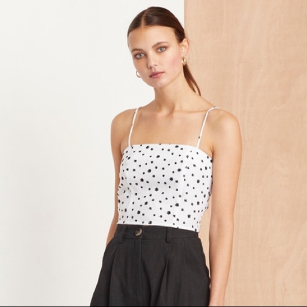 Bec‎ + Bridge Petite Fleur Linen Crop Top Ivory Black US 8 NWT